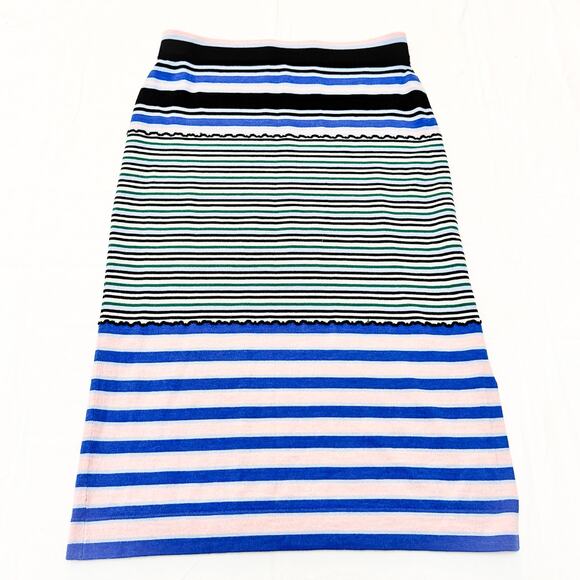 Marni x Uniqlo Blue Striped Patterned Pencil Midi Skirt Side Slit Size Medium - Picture 1 of 4